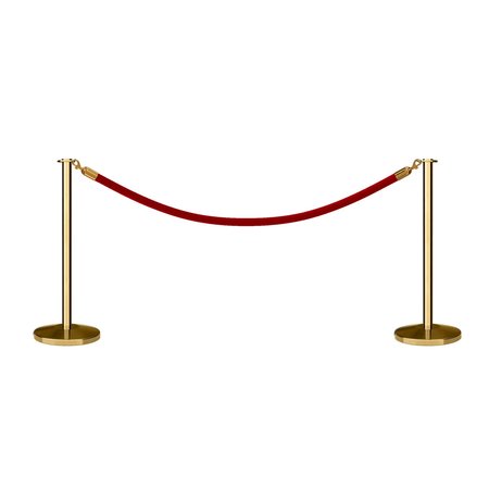 MONTOUR LINE Stanchion Post and Rope Kit Pol.Brass, 2 Flat Top 1 Red Rope C-Kit-2-PB-FL-1-ER-RD-PB
